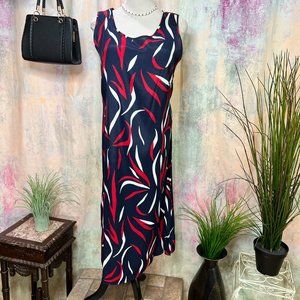 📌Barisal Blue- Red- White A-Line Sleeveless Pull On Midi Dress